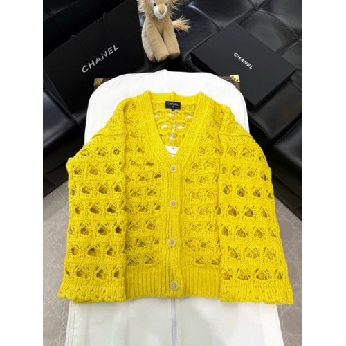 CHANEL 25C Openwork Woven Cardigan - Yellow CHANEL 25C Openwork Woven Cardigan - Yellow