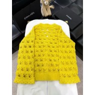 CHANEL 25C Openwork Woven Cardigan - Yellow