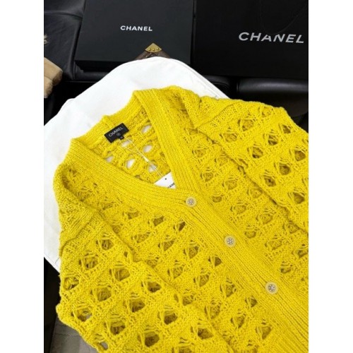 CHANEL 25C Openwork Woven Cardigan - Yellow CHANEL 25C Openwork Woven Cardigan - Yellow