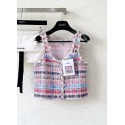 CHANEL 25S Chanel Style Pink Braided Glass Button Vest Camisole CHANEL 25S Chanel Style Pink Braided Glass Button Vest Camisole