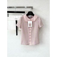 CHANEL 25S Ruffle Collar Check Braided Short Sleeve - Pink