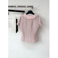 CHANEL 25S Ruffle Collar Check Braided Short Sleeve - Pink
