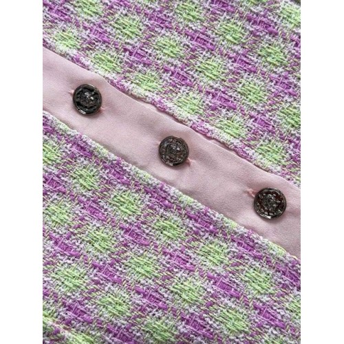 CHANEL 25S Ruffle Collar Check Braided Short Sleeve - Pink CHANEL 25S Ruffle Collar Check Braided Short Sleeve - Pink