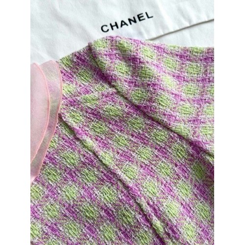 CHANEL 25S Ruffle Collar Check Braided Short Sleeve - Pink CHANEL 25S Ruffle Collar Check Braided Short Sleeve - Pink