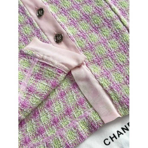 CHANEL 25S Ruffle Collar Check Braided Short Sleeve - Pink CHANEL 25S Ruffle Collar Check Braided Short Sleeve - Pink
