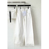 CHANEL 25S Scale Beaded Tassel White Jeans