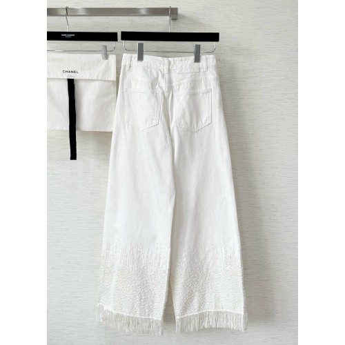CHANEL 25S Scale Beaded Tassel White Jeans