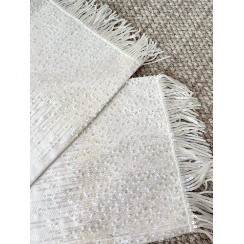 CHANEL 25S Scale Beaded Tassel White Jeans