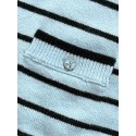 CHANEL 25S Striped V- Neck Cardigan - Blue CHANEL 25S Striped V- Neck Cardigan - Blue