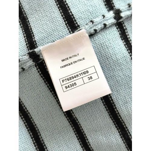 CHANEL 25S Striped V- Neck Cardigan - Blue CHANEL 25S Striped V- Neck Cardigan - Blue