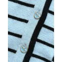 CHANEL 25S Striped V- Neck Cardigan - Blue CHANEL 25S Striped V- Neck Cardigan - Blue