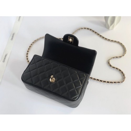 CHANEL Classic Mini Flap Top Handle Handbag - Black Lambskin