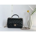 CHANEL Classic Mini Flap Top Handle Handbag - Black Lambskin