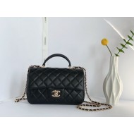 CHANEL Classic Mini Flap Top Handle Handbag - Black Lambskin