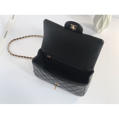 CHANEL Classic Mini Flap Top Handle Handbag - Black Lambskin