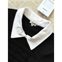 CHANEL Crinkled Embroidered Double C Short Sleeve Polo Collar - Black CHANEL Crinkled Embroidered Double C Short Sleeve Polo Collar - Black
