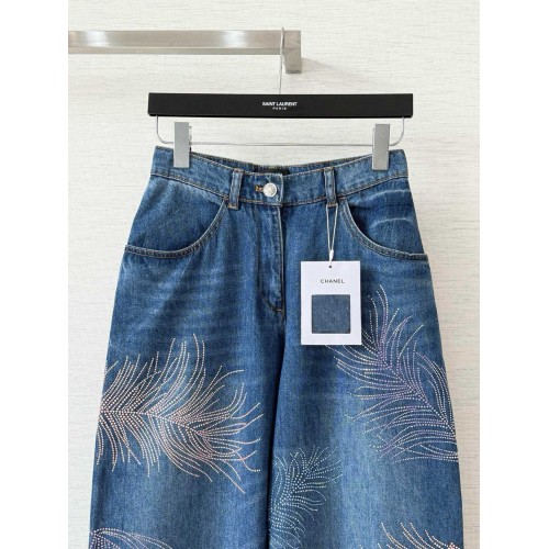 CHANEL Feather Leaf Rhinestone Jeans Cost CHANEL Feather Leaf Rhinestone Jeans Cost