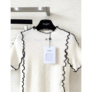 CHANEL Over Jacquard Logo Knitted Short Sleeves Vest - White