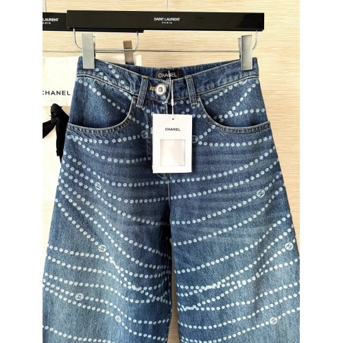 CHANEL Pearl Printed Jeans - Blue CHANEL Pearl Printed Jeans - Blue