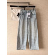 CHANEL Pearl Printed Jeans - Grey and Light Blue