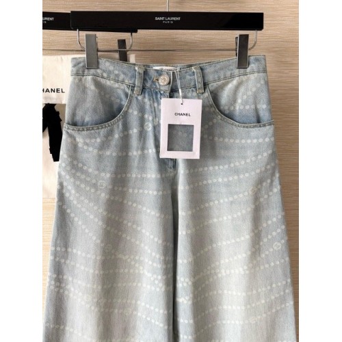 CHANEL Pearl Printed Jeans - Grey and Light Blue CHANEL Pearl Printed Jeans - Grey and Light Blue