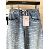 CHANEL Pearl Printed Jeans - Light Blue