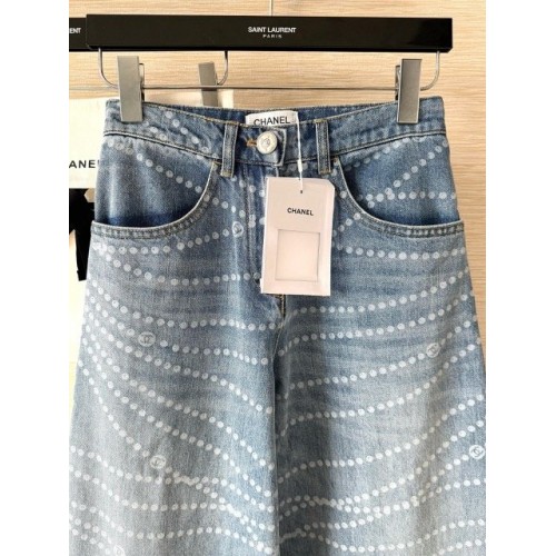 CHANEL Pearl Printed Jeans - Light Blue CHANEL Pearl Printed Jeans - Light Blue