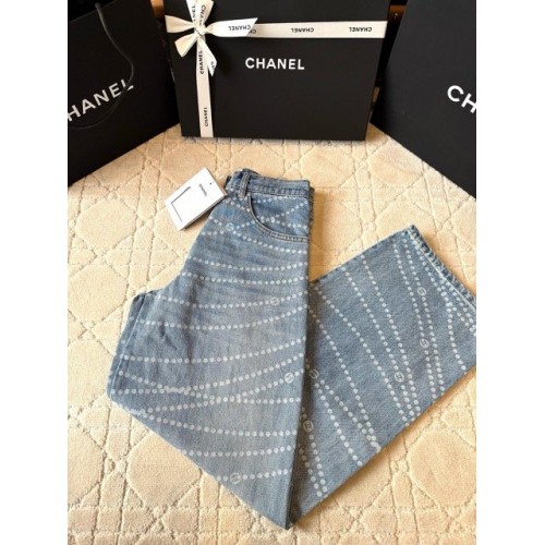 CHANEL Pearl Printed Jeans - Light Blue CHANEL Pearl Printed Jeans - Light Blue
