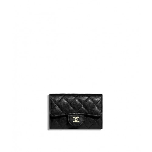 CHANEL Flap Card Holder Grained Calfskin - Black Gold