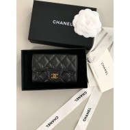 CHANEL Flap Card Holder Grained Calfskin - Black Gold