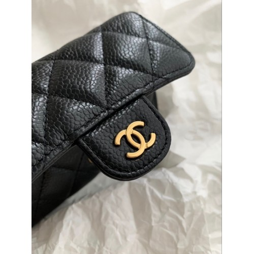 CHANEL Flap Card Holder Grained Calfskin - Black Gold