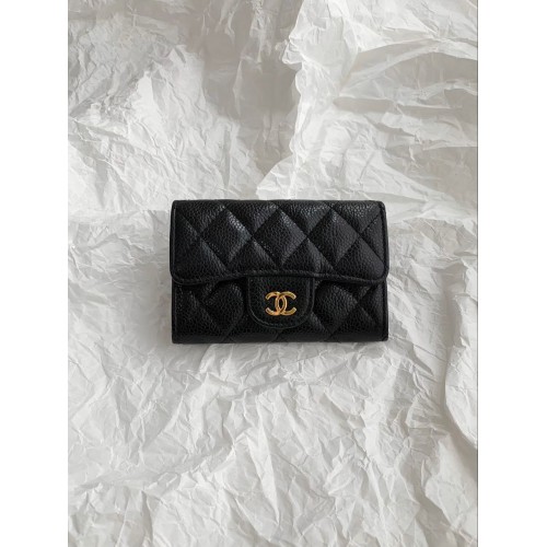 CHANEL Flap Card Holder Grained Calfskin - Black Gold