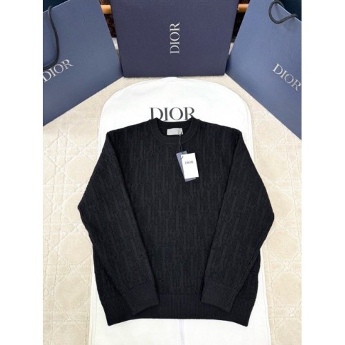 DIOR 2025SS Early Spring Collection Jacquard Wool Knit Pullover - Black