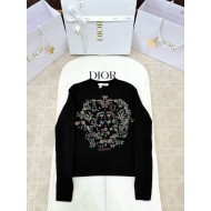 DIOR 2025SS Early Spring Floral Embroidery Knitted Long Sleeve - Black