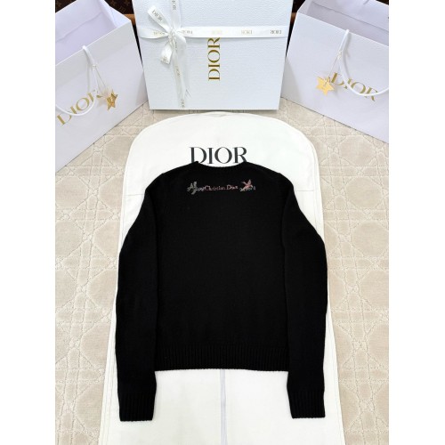 DIOR 2025SS Early Spring Floral Embroidery Knitted Long Sleeve - Black