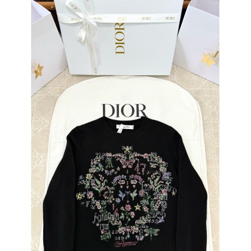 DIOR 2025SS Early Spring Floral Embroidery Knitted Long Sleeve - Black