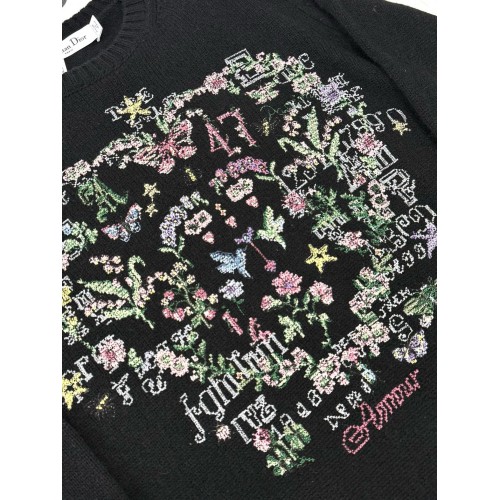 DIOR 2025SS Early Spring Floral Embroidery Knitted Long Sleeve - Black