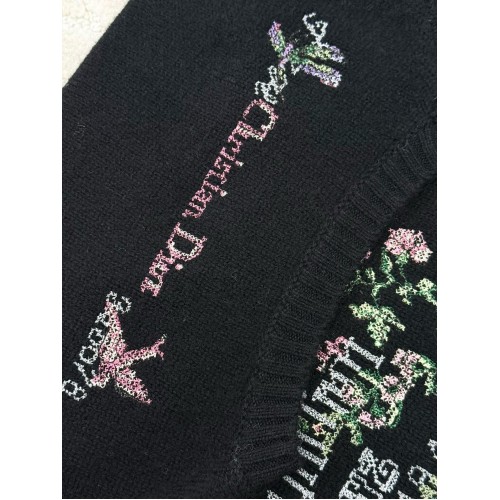 DIOR 2025SS Early Spring Floral Embroidery Knitted Long Sleeve - Black