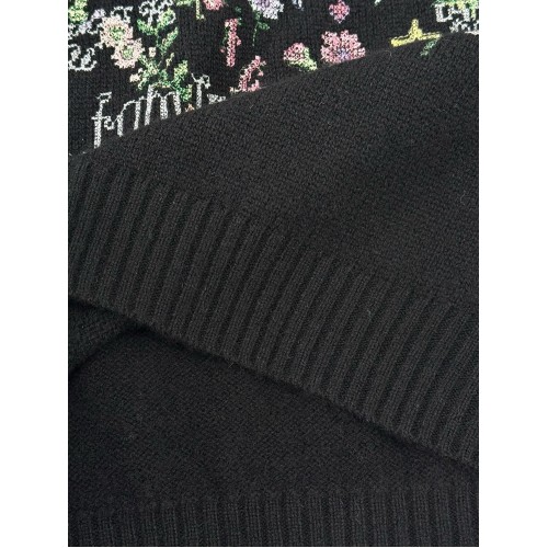 DIOR 2025SS Early Spring Floral Embroidery Knitted Long Sleeve - Black