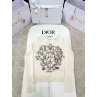 DIOR 2025SS Early Spring Floral Embroidery Knitted Long Sleeve - White