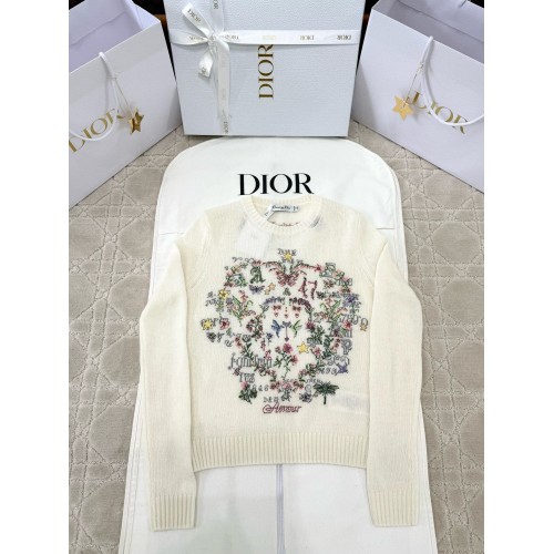 DIOR 2025SS Early Spring Floral Embroidery Knitted Long Sleeve - White
