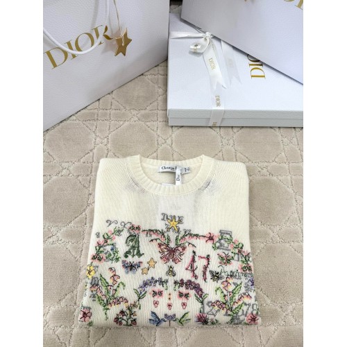 DIOR 2025SS Early Spring Floral Embroidery Knitted Long Sleeve - White