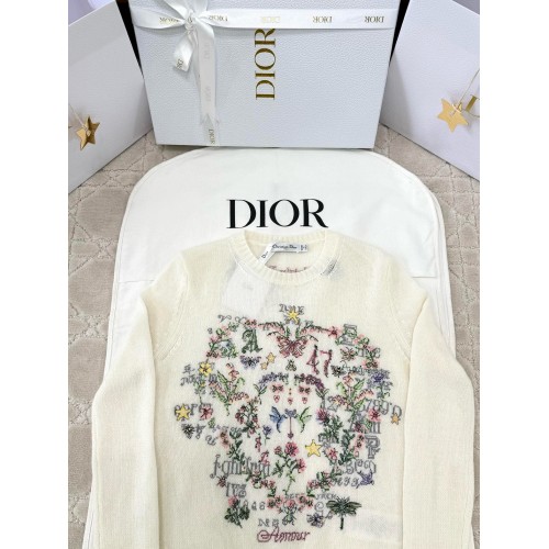 DIOR 2025SS Early Spring Floral Embroidery Knitted Long Sleeve - White