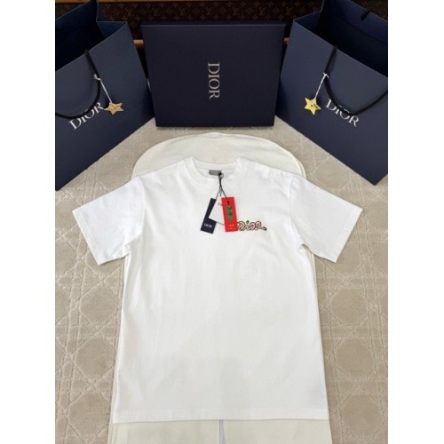 DIOR 2025SS Apple Snake Embroidery Round Neck Short Sleeve - White