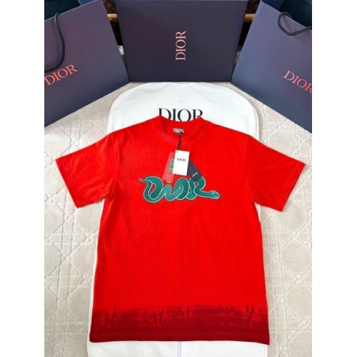 DIOR 2025SS Year of the Snake Printed Smudge Short Sleeves - Red