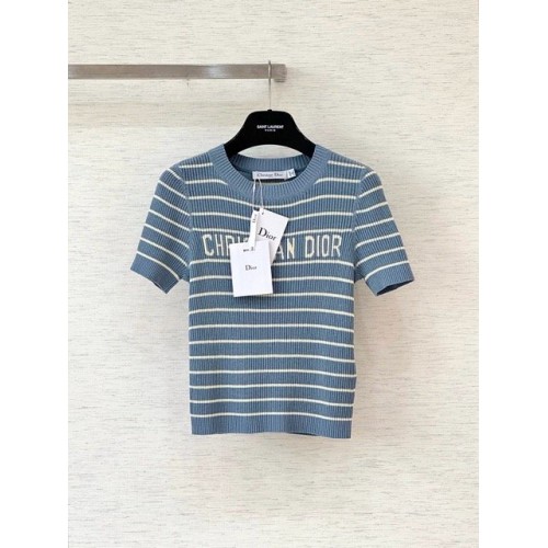 DIOR 25SS Striped Knitted Lettering Short Sleeve - Blue DIOR 25SS Striped Knitted Lettering Short Sleeve - Blue