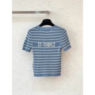 DIOR 25SS Striped Knitted Lettering Short Sleeve - Blue