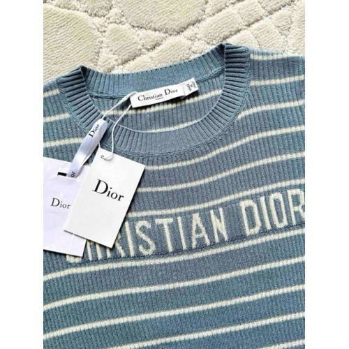 DIOR 25SS Striped Knitted Lettering Short Sleeve - Blue DIOR 25SS Striped Knitted Lettering Short Sleeve - Blue