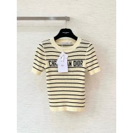 DIOR 25SS Striped Knitted Lettering Short Sleeve - Yellow