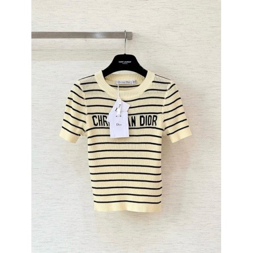 DIOR 25SS Striped Knitted Lettering Short Sleeve - Yellow DIOR 25SS Striped Knitted Lettering Short Sleeve - Yellow